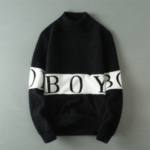 秋冬季水貂绒潮男半高领士针织衫保暖厚毛衣男  FD-boy  P43图片