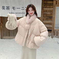 新款现！真狐狸毛保暖粉色羽绒服外套2C133-6003-P280-K408，女装羽绒服，2C133