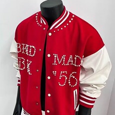 美式复古棒球服外套春秋新款珍珠钉珠宽松百搭潮牌夹克男女小个子，男装夹克，星座1210-1