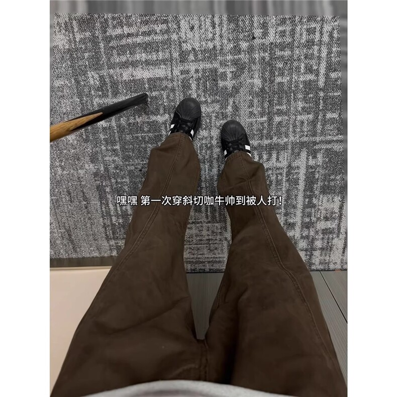 美拉德棕色休闲裤男新款潮牌美式斜切显瘦显高弯刀裤LJG144-P53图片