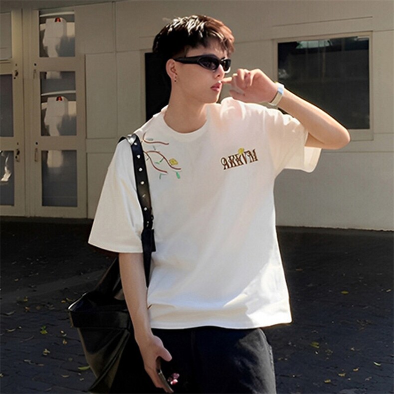 万针全刺绣工艺 高品质260克纯棉双纱美式宽松百搭短袖T恤 特P33图片