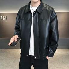 店主风2025秋季新款翻领休闲皮衣夹克时尚外套男PY182-P115控155，男装皮衣，电商A413
