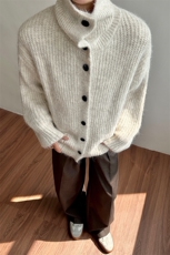 慵懒风单排扣高领加厚毛衣男女针织衫外套B289-J712-P68，男装针织衫/毛衣，电商B289
