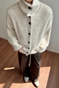 慵懒风单排扣高领加厚毛衣男女针织衫外套B289-J712-P68图片