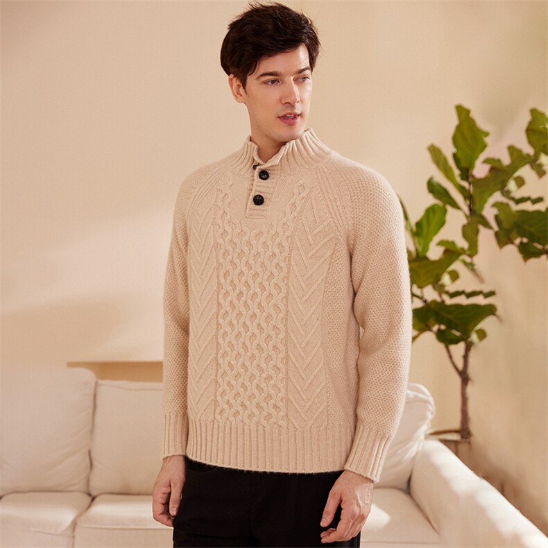 秋冬男半开领羊绒衫简约保暖针织毛衣舒适百搭长袖套头衫，男装羊绒套衫，绒歆坊