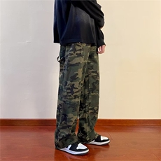 大码迷彩休闲裤男女春秋季新款宽松直筒潮牌工装阔腿裤k7383-p48，男装休闲裤，星座1008