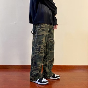 大码迷彩休闲裤男女春秋季新款宽松直筒潮牌工装阔腿裤k7383-p48图片