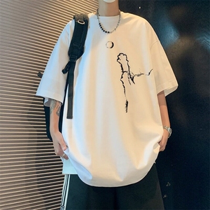 C494P24夏装短袖t恤男宽松大码圆领潮流印花纯棉T恤上衣半袖ins图片