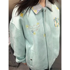 WT99-P71外套春秋季2025新款宽松美式ins潮流翻领拉链女生开衫，女装短外套，电商B323A
