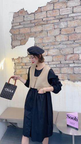 秋装韩版欧式皮马甲两件套，女装马夹，贻思茗