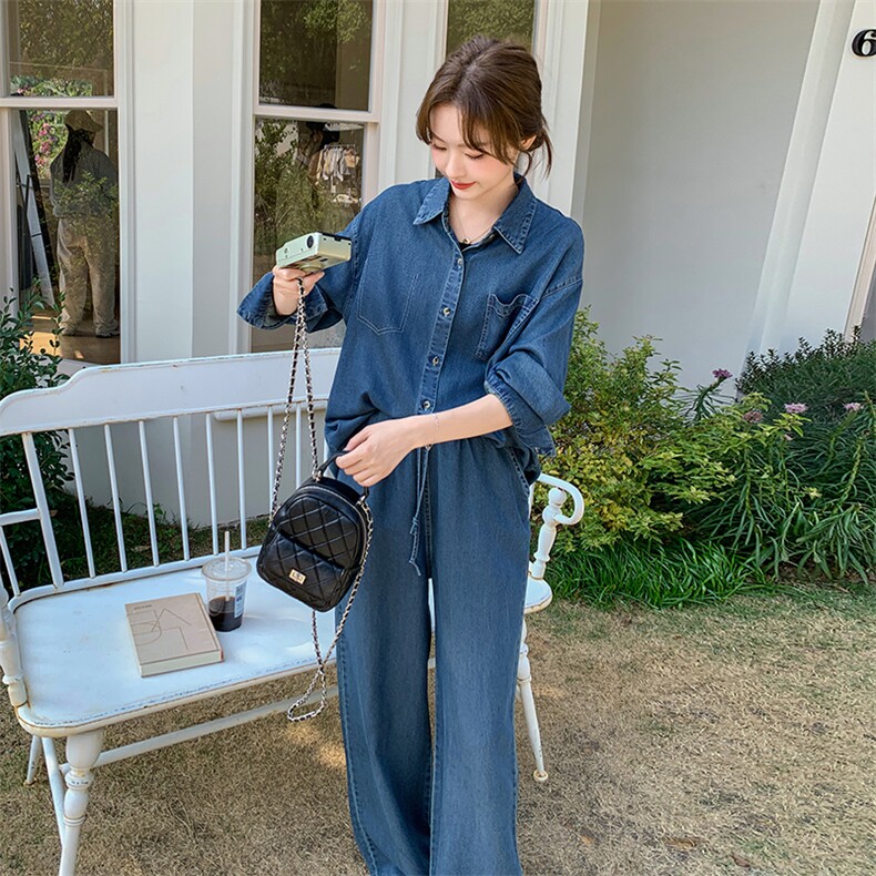 独特牛仔连衣裙女夏薄款2025新款小众设计感宽松假两件套装衬衫裙,女装套装/套裙,2C206