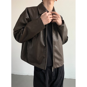 痞帅Pu皮衣小众双拉链垫肩皮夹克男机车服秋冬高街外套 PW643图片