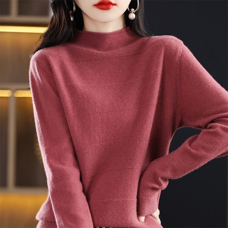 半高领纯色羊毛衫女2024春秋新款修身内搭长袖打底针织衫,女装羊毛衫,桦兴羊绒