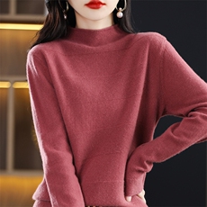 半高领纯色羊毛衫女2024春秋新款修身内搭长袖打底针织衫，女装羊毛衫，桦兴羊绒