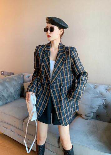 格纹西装外套，女装西装，可可西米