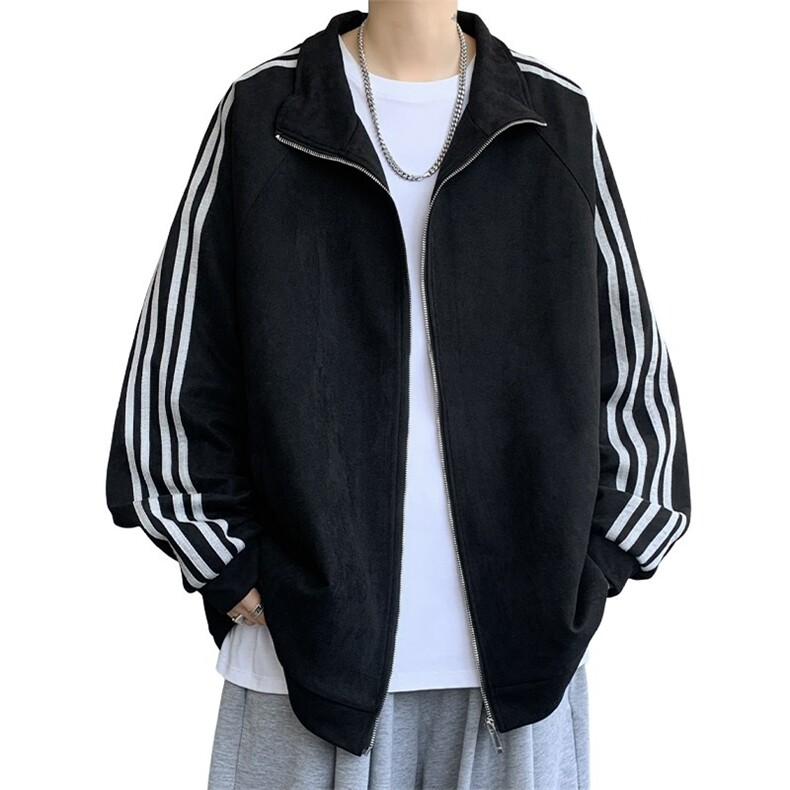 美式复古麂皮绒面外套男秋季宽松夹克男士帅气条纹上衣W6672-P60图片