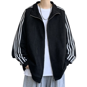 美式复古麂皮绒面外套男秋季宽松夹克男士帅气条纹上衣W6672-P60图片