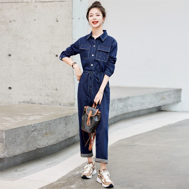 减龄牛仔连体裤女2025长袖春装新款高级时尚连身裤宽松工装连衣裤,女装连体裤,E百度