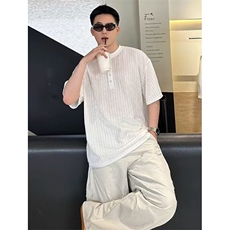 夏季美式肌理感亨利领T恤休闲宽松百搭薄款透气短袖男TA136，男装T恤，星座1116A（原606A-3）