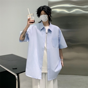 港风夏款男短袖衬衫纯色宽松五分袖衬衣CS430 P33图片