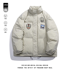 白鸭绒白底22冬季潮牌印花加厚立领棉衣YR189P195控258，男装羽绒服，电商A247-1