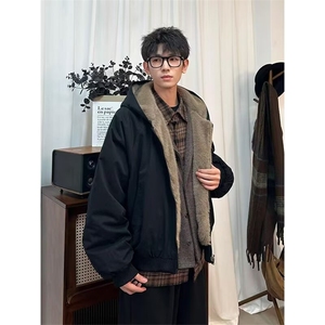 美式复古座山雕短款连帽毛领棉服女冬派克服棉衣外套图片