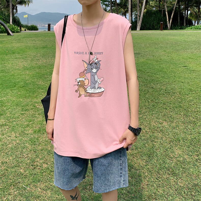 ！港风2023夏季无袖背心男加肥加大码宽松短袖T恤男BX256-P20，男装背心/马甲，电商B371