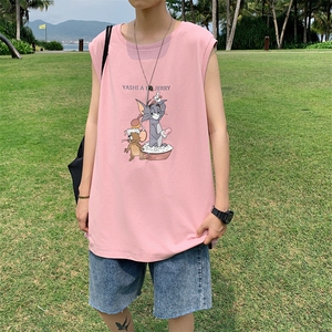 ！港风2023夏季无袖背心男加肥加大码宽松短袖T恤男BX256-P20图片