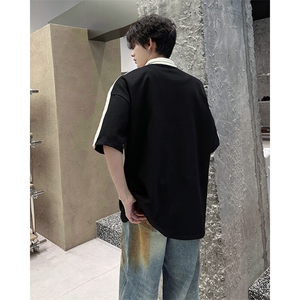 得物抖音高品二开240克纯棉美式高街痞帅翻领POLO潮牌短袖T恤图片