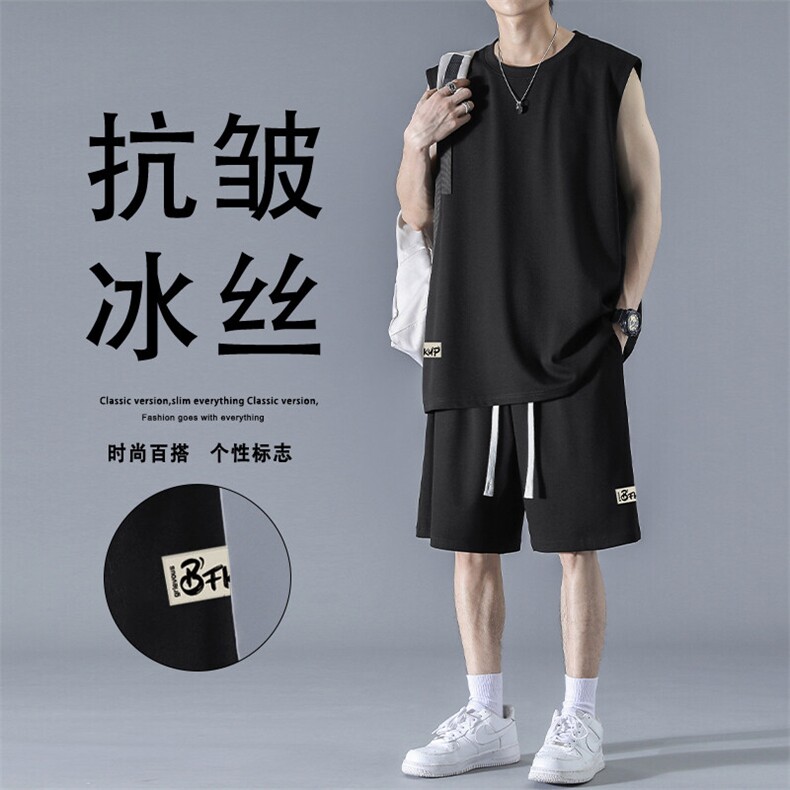 舒适冰丝两件套时尚百搭亲肤休闲夏季套装TZ85-特批68109,男装休闲套装,星座718