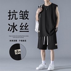 舒适冰丝两件套时尚百搭亲肤休闲夏季套装TZ85-特批68109，男装休闲套装，星座718