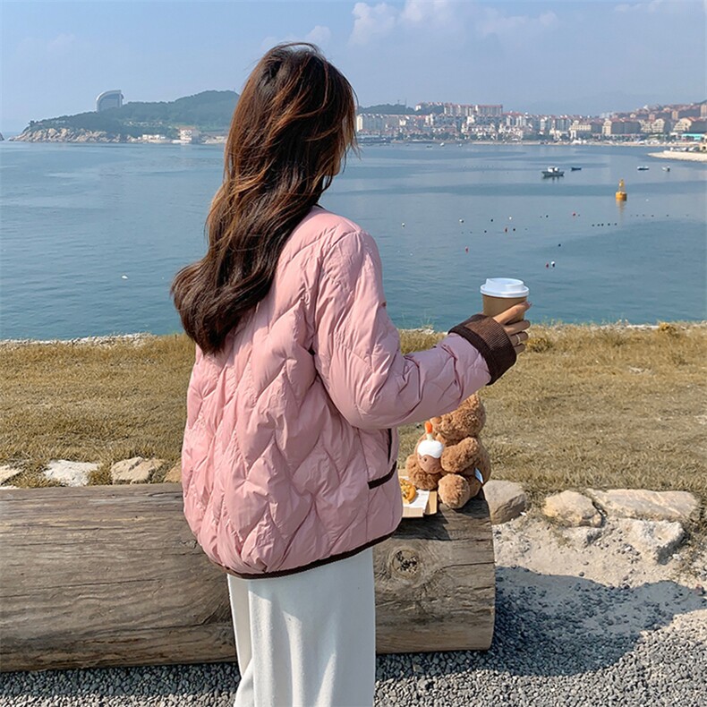 2024冬季新款羽绒服拼色印花简单时尚羽绒服外套,女装羽绒服,浪娴服饰