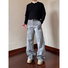 美式高街解构水洗灰微喇牛仔裤男潮休闲长裤NK49-P53，男装牛仔裤，星座208-5