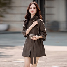 复古美拉德立领中长款风衣女2025春秋季新款系带收腰高级感外套，女装风衣，丽影随形