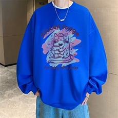 华夫格卫衣圆领卫衣男大码长袖t恤男外套HW76317-P30加绒款-P40，男装卫衣，电商A040