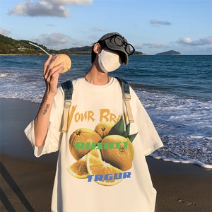 落肩袖重磅短袖t恤 夏创意水果印花港风半袖上衣XZ514-2-1295-P28图片