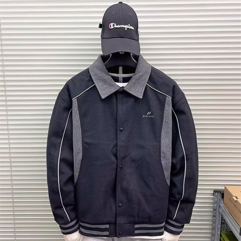 W9558-P65网图现货美式高街撞色拼接毛呢棒球服夹克外套,男装夹克,星座1608-2