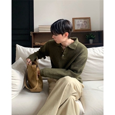 韩系翻领毛衣针织POLO衫花棕绿5081/P88，男装针织衫/毛衣，电商A242