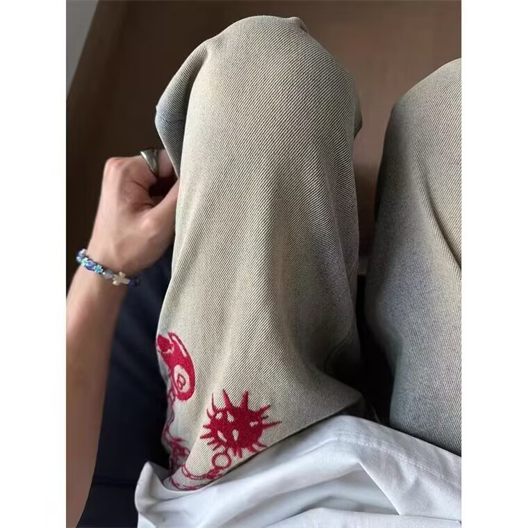 高街美式复古水洗做旧刺绣牛仔裤男直筒宽松微喇裤N1116-P47,男装牛仔裤,星座208-5