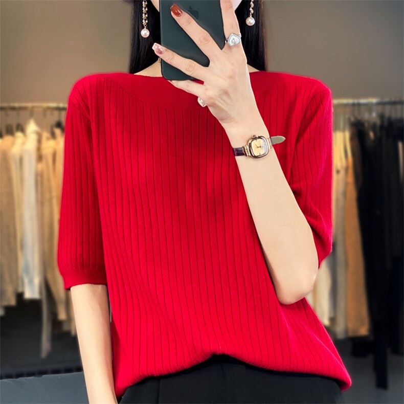 秋冬季新款纯色毛衣女短袖宽松显瘦百搭上衣,针织衫/毛衣,贵皇网供仓