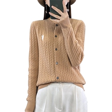 2024秋冬新款羊毛女士圆领纽扣羊毛开衫，女装羊毛衫，润辉羊绒