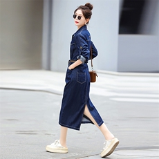 牛仔连衣裙女2025春秋新百搭韩版时尚显瘦高级感收腰港味复古裙子，女装连衣裙，E百度