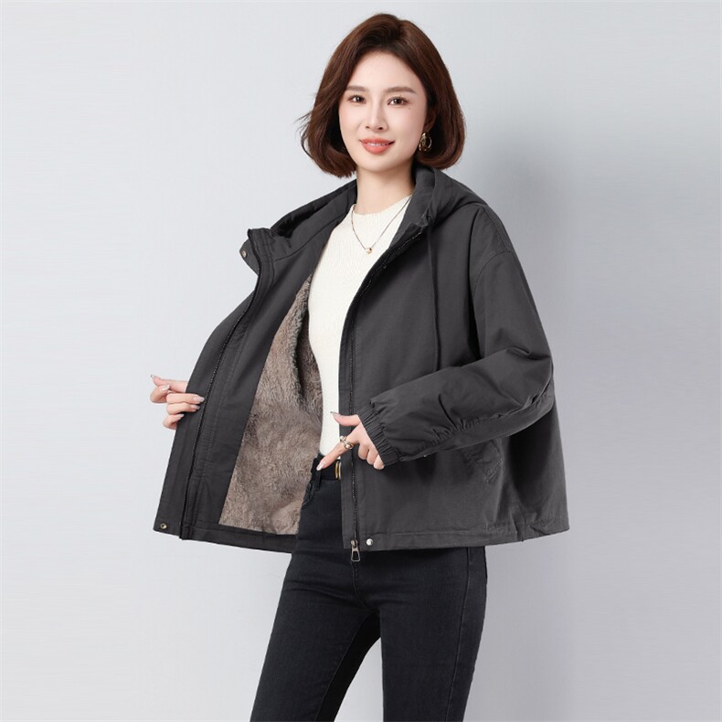 常规款加绒加厚冬季保暖派克服2587款宽松加厚通勤长袖拉链纯色，女装派克服，秋牧寒烟