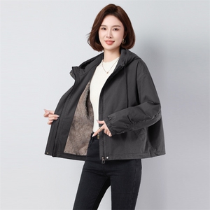 常规款加绒加厚冬季保暖派克服2587款宽松加厚通勤长袖拉链纯色，女装派克服，秋牧寒烟
