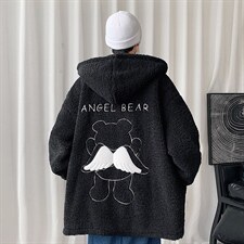 冬季新款宽松小飞熊刺绣羊羔毛棉服连帽棉袄棉衣A071-1009-P120,男装棉衣,电商A125
