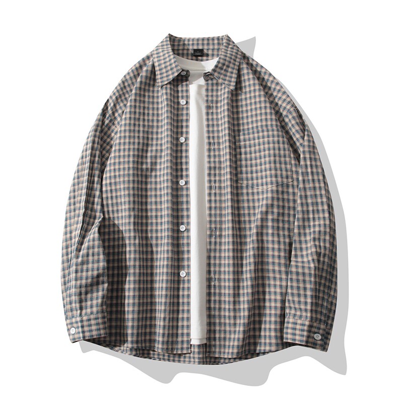 B413-1-DX023春季新款美式格纹衬衫男宽松潮流百搭休闲长袖衬衣服，男装衬衫，电商B413-1