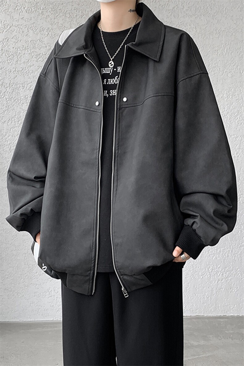 8XL-M春季皮衣外套男痞帅高级感美式复古翻领皮夹克上衣JK006P95,男装皮衣,电商B312
