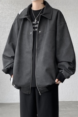 8XL-M春季皮衣外套男痞帅高级感美式复古翻领皮夹克上衣JK006P95，男装皮衣，电商B312