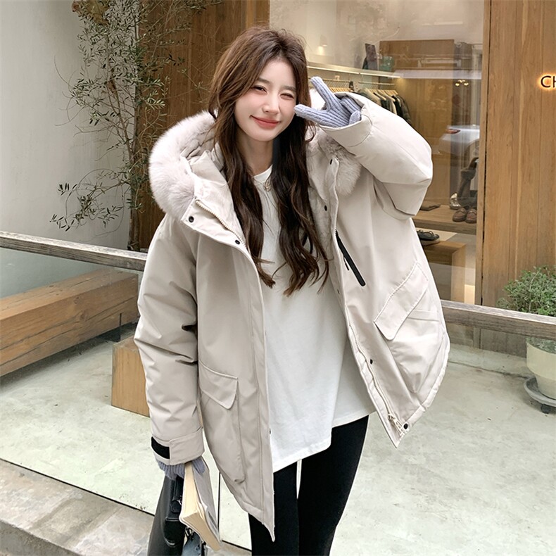 大毛领派克羽绒服女2024冬季新款韩系高级感加厚90白鸭绒工装外套，女装羽绒服，浙宝295A