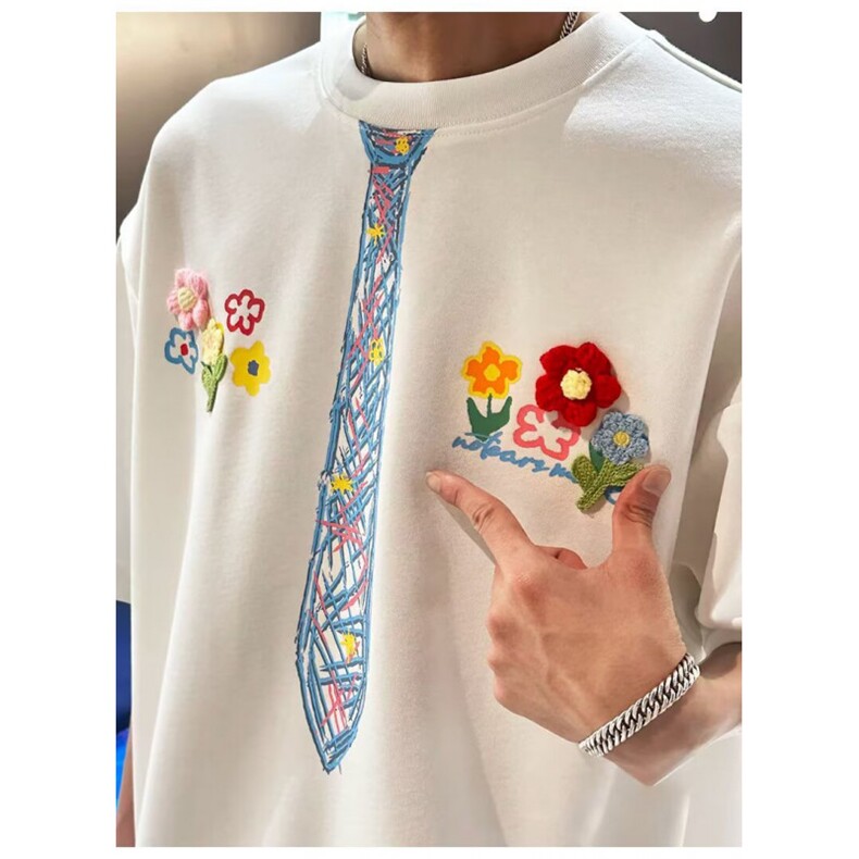 春秋季美式衬衫领假两件卫衣男潮流情侣装宽松字母刺绣上衣,男装衬衫,四季星座505